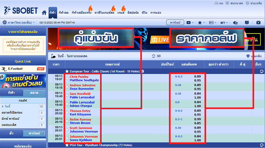 รูปแบบการวาง เดิมพันกอล์ฟออนไลน์